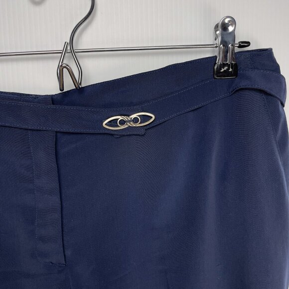 OU EMPEREUR OU RIEN Flowy Designer Curvy Hips Navy Blue Flared Trouser 11 / L‎ - Picture 7 of 8